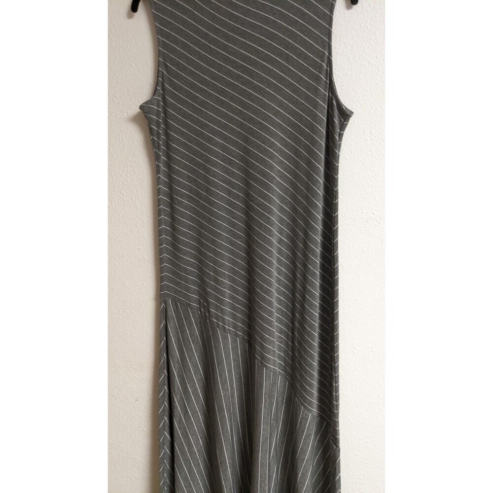 SOFT SURROUNDINGS Grey/White Slant Striped Maxi Dress Minimalist Resortwear M - Picture 8 of 11